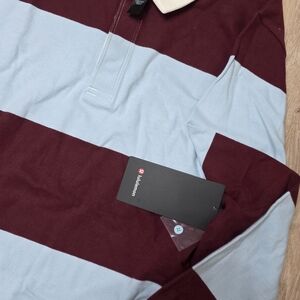 Lululemon Athletica Burgundy and Light Blue Striped Polo